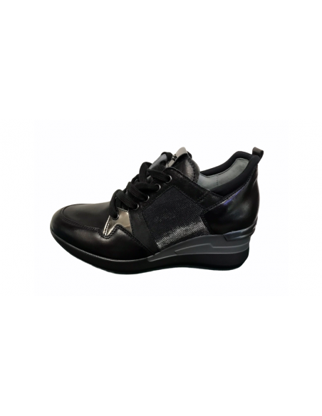 Sneakers donna Nero Giardini nero 0 zeppa 4-5 pelle nero allacciata e cerniera