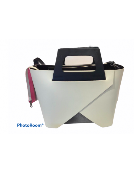 BORSA GRAN MODA Bio Lab In pelle taglio vivo avorio nero